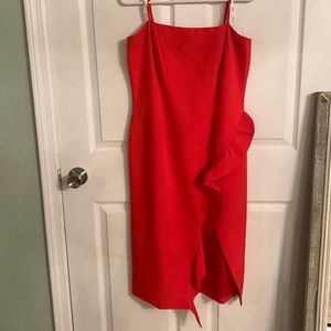 Bardot Red Ruffle Slit Dress